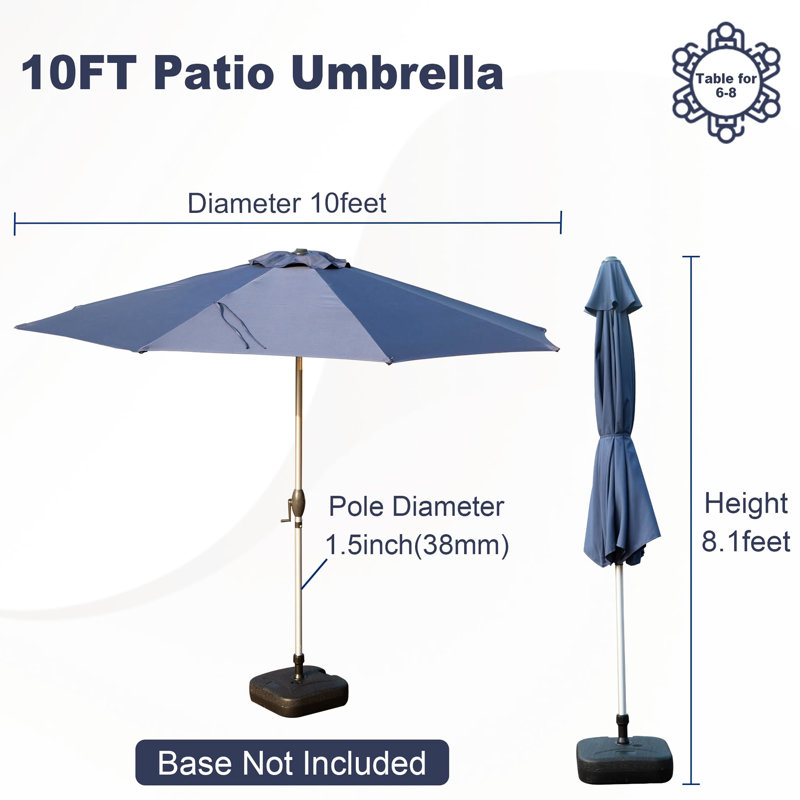 Parasol de patio 10 pi avec cadre solide - Protégé, imperméable pour le jardin, la terrasse, la cour, la piscine, bleu marine, imperméable, teint