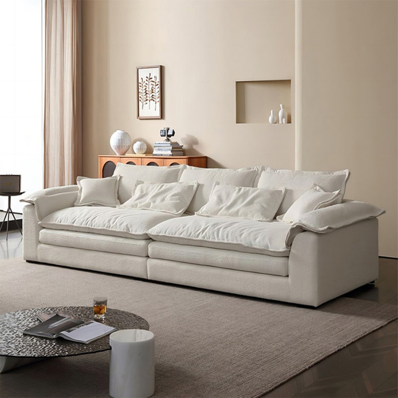 Canapé modulaire en velours blanc, 29.92" H x 102.36" W x 47.24" D