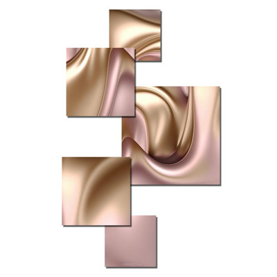Or liquide lisse dans de douces nuances dorées et taupe VI - ensemble de 5 pièces sans cadre sur métal