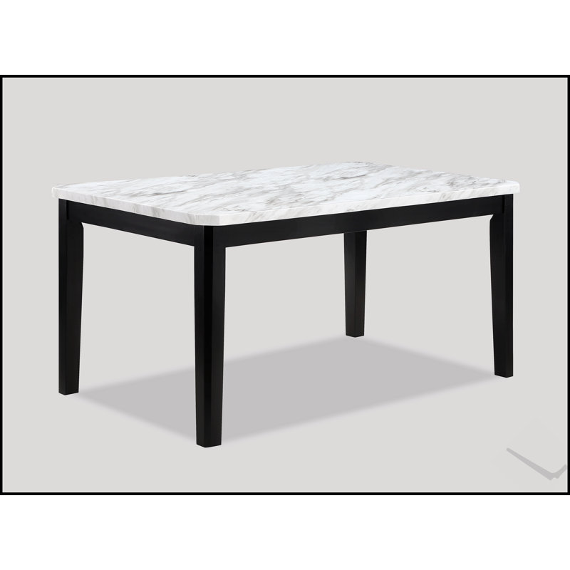 Table rectangulaire de salle à manger 1pc avec plateau en faux marbre blanc et base en bois noir pour une salle à manger élégante
