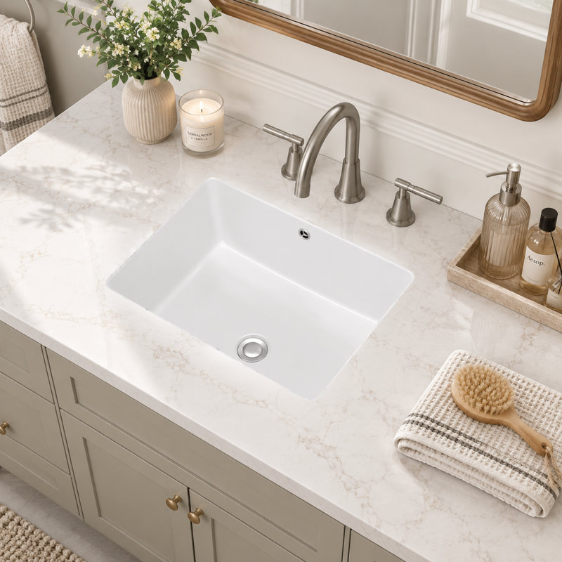 Lavabo de salle de bain encastrable 18 po x 12 po avec trop-plein, lavabo rectangulaire en céramique pour meuble-lavabo, lavabo à glacis ultrabrillant