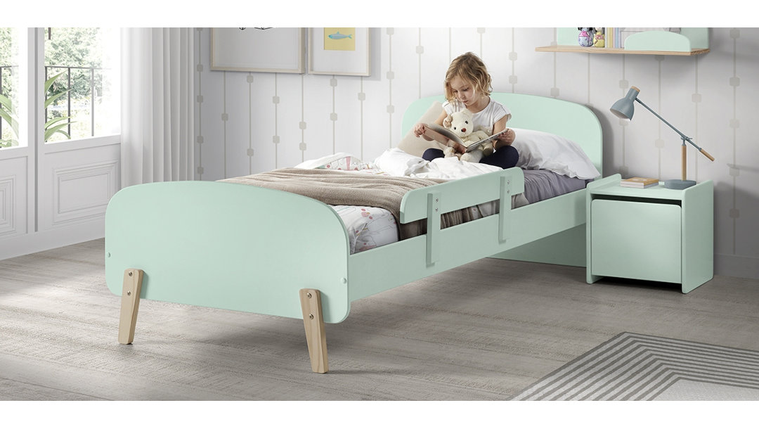 Bett-Set Kiddy mit Lattenrost, Nachtkonsole und Absturzschutz, 90 x 200 cm