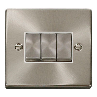 Satin / Brushed Chrome 10A 3 Gang 2 Way Ingot Light Switch