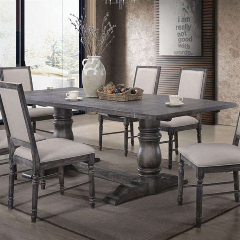 Rectangular Trestle Table With Double Turned Pedestal