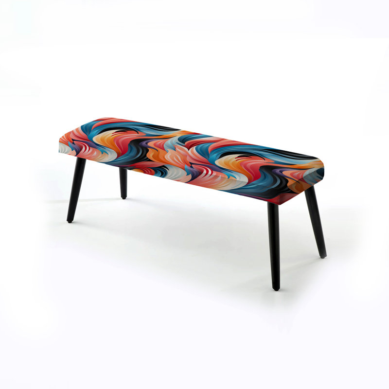 Trendy Wave Patterns 1970S Style - Geometric Upholstered Black Bench