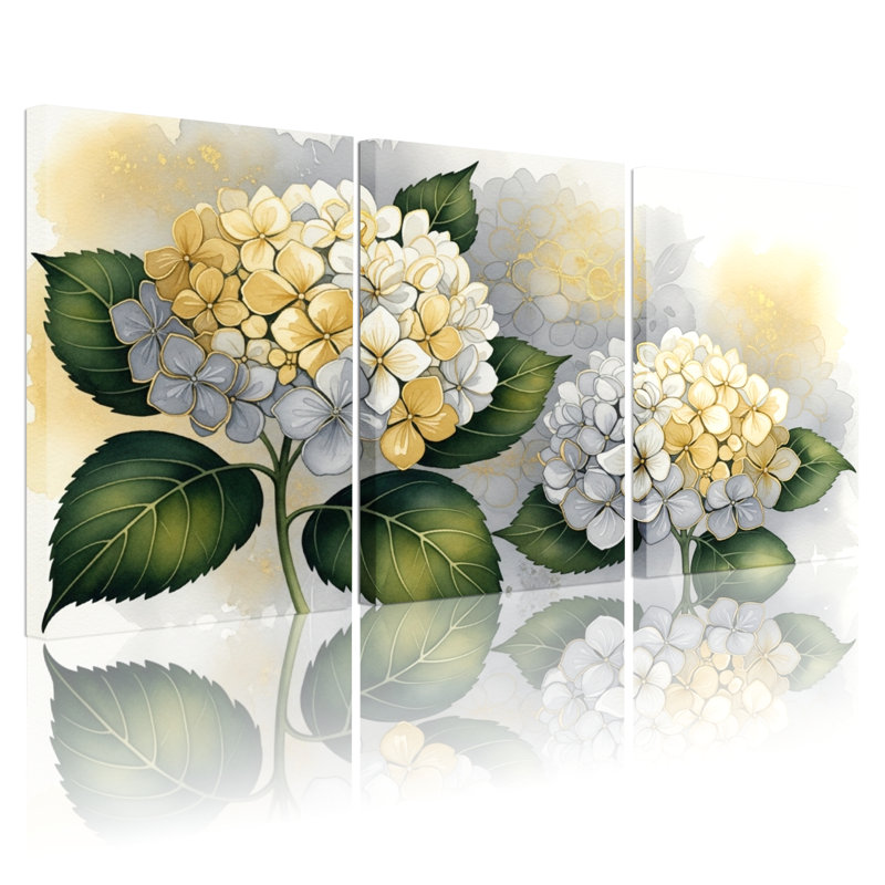 Hydrangea, reproduction d'art sur toile tendue sur toile, ensemble de 3, H 30 po x l 60 po