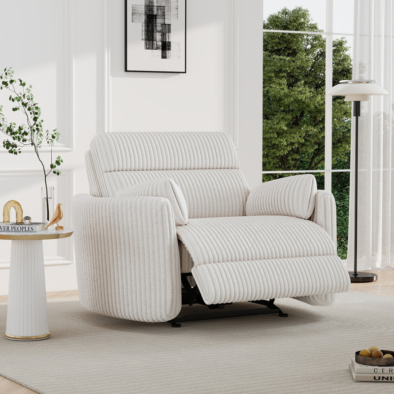 52.4" Wide Modern Corduroy Power Recliner Chair With Two Accent Pillows & Charging Ports (Set Of 2), Beige