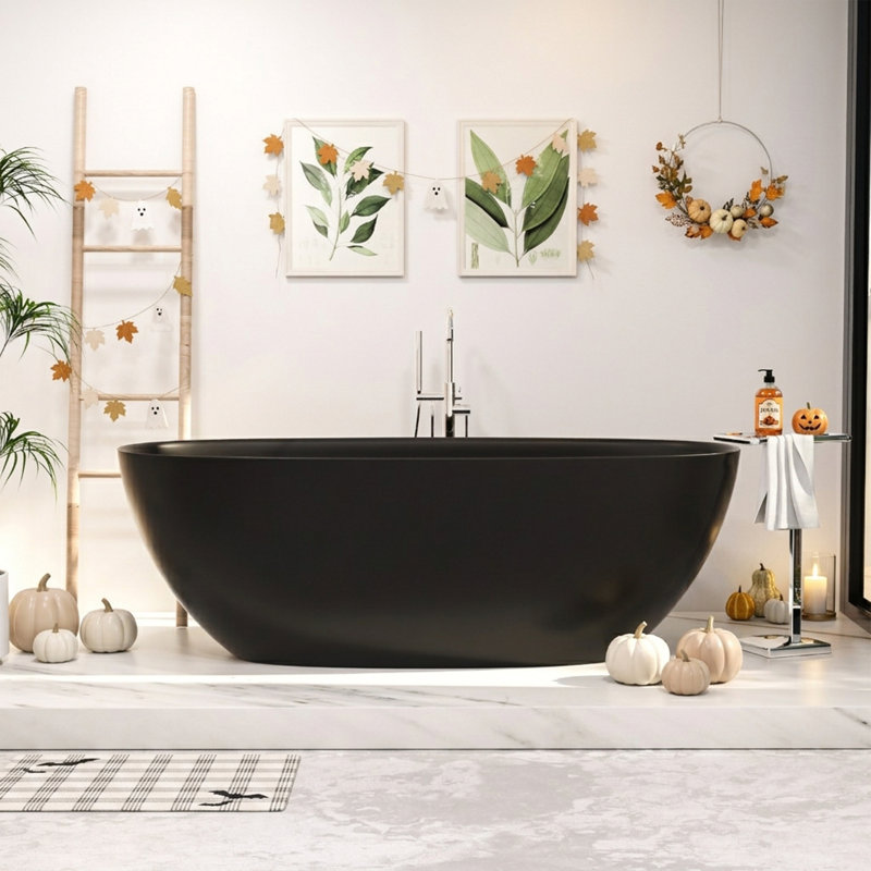 Baignoire de trempage autoportante de 65 po x 30 po avec drain escamotable et trop-plein, certifiée CUPC, conception élégante pour salles de bain modernes