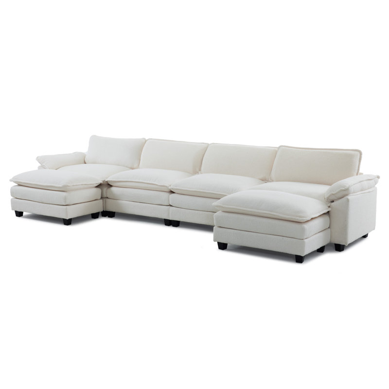 Latitude Run® 4-Seat Sectionals With 2 Ottoman, White Chenille