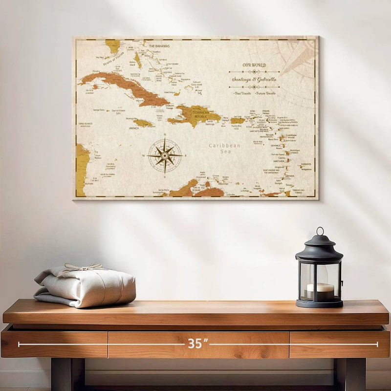 Personalized Ochre I Push Pin Caribbean Map, 16" H x 24" W, Yes