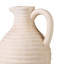 Pichet en céramique côtelée, vase texturé style ferme pour salon, salle à manger et entrée, décoration intérieure blanc cassé