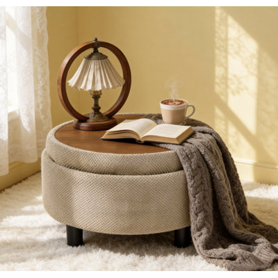 63.5cm Wide Round No Pattern Footstool Ottoman