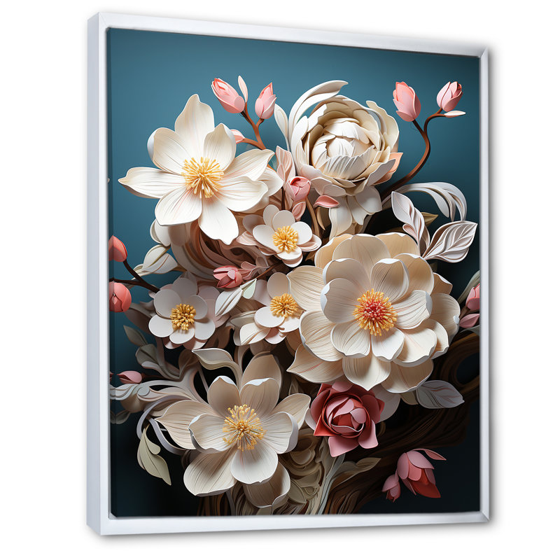 Somptueuses fleurs de magnolia, H 32 po x l 24 po x P 1 po, Cadre flottant blanc