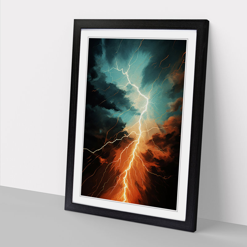 Lightning Orphism - Single Picture Frame Print on Wood, 34cm H x 25cm W x 2cm D, Black