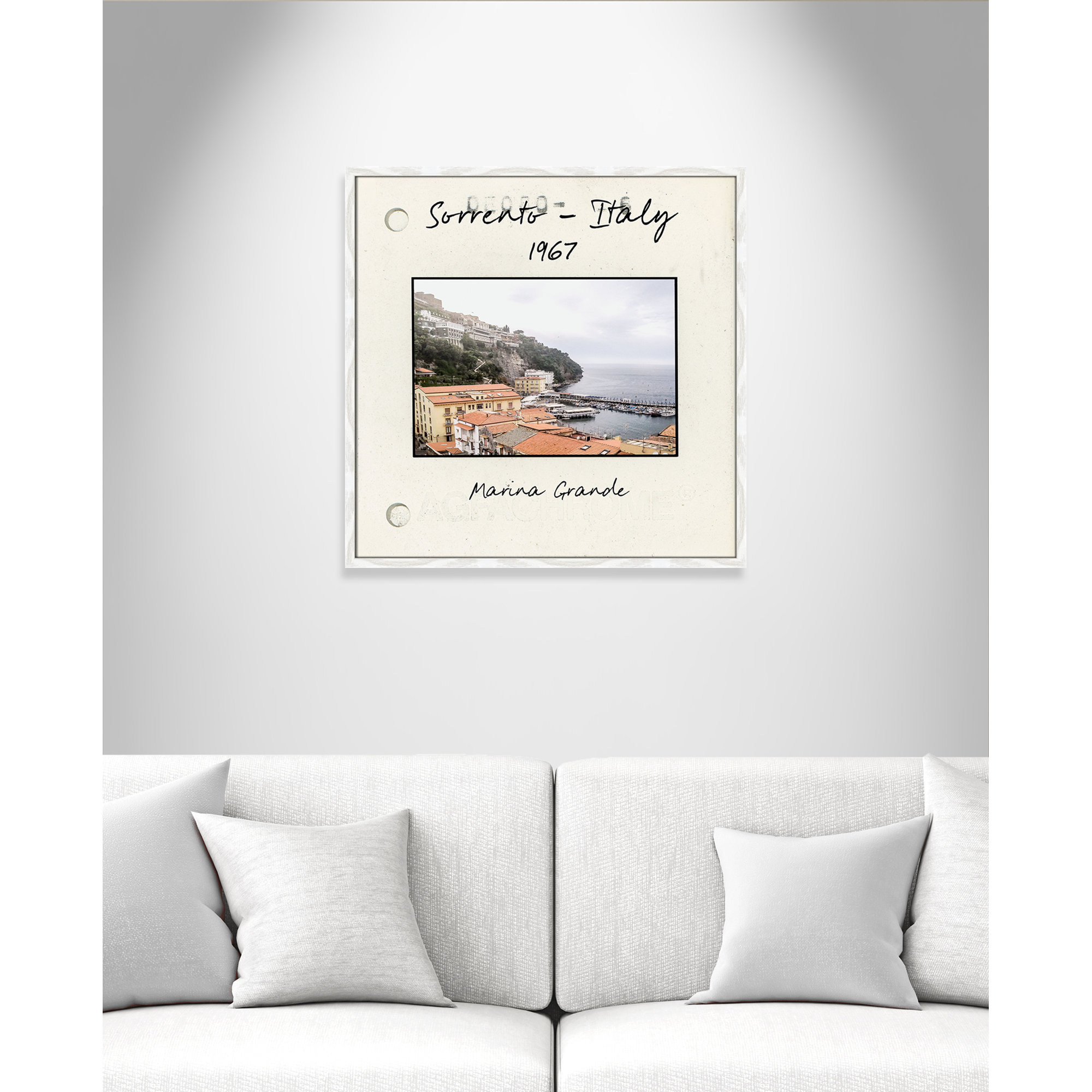 Sorrento Italy - Marina Grande Print by Susan Jill, 27.5" H x 27.5" W x 0.75" D, White Single Picture Framed Paper