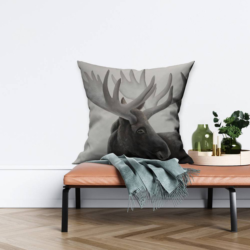 Grayscale moose profile - 26"x26" Throw pillow cover - Poly twill - Print on demand
