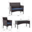 Ensemble de conversation pour patio en osier 4 personnes avec table en verre trempé noir et coussins 4 personnes-764183188