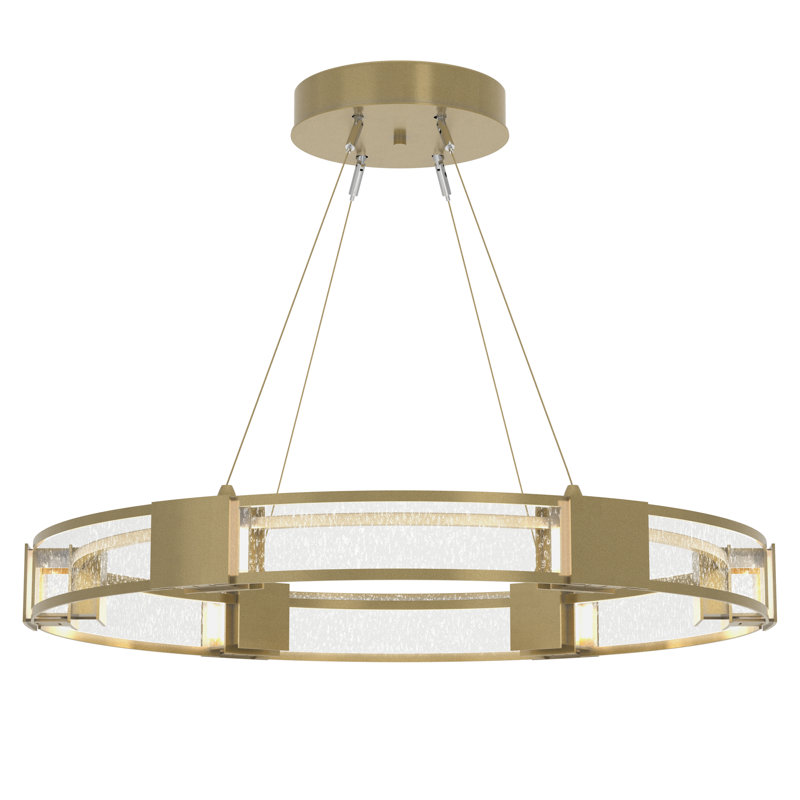 Aura Glass Ring Chandelier, Modern Brass, Seeded Clear Glass