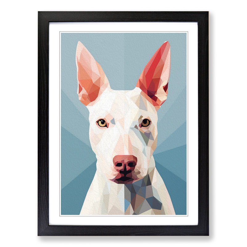 English Bull Terrier Minimalism - Single Picture Frame Print on Wood, 34cm H x 25cm W x 2cm D, Black