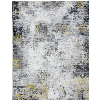 JANNA Machine Washable Abstract Area Rug Gray/Ivory/Yellow