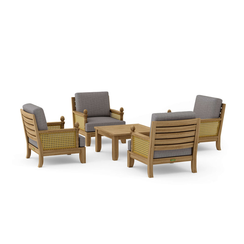 Luxe Outdoor 5 - Piece Teak Conversation Set, Cast Slate