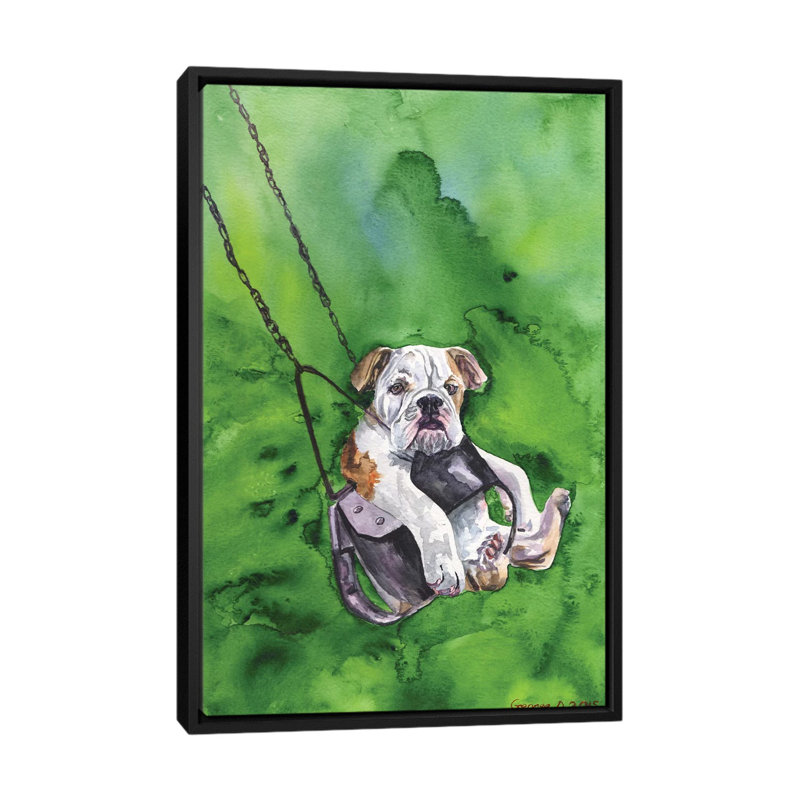 "american bouledogue chiot" , impression sur toile, H 26 po x l 18 po x P 1,5 po, Toile avec cadre noir, Pas de tapis