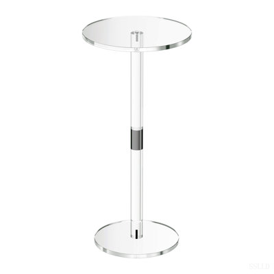 Acrylic Drink Table, Clear End Table Round Top with Solid Post, Modern Acrylic Cake Table Stand, Transparent Side Desk for Coffee, Drink, Food, Snack, Easy Assembly, 10 x 10 x 21.3 in (Clear)