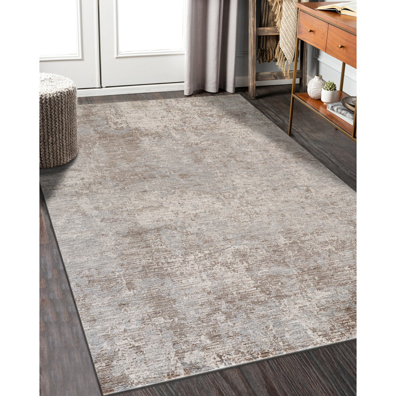 Sealy Easton Modern Abstract Ivory Turkish Area Rug with Fringe, Rectangle 4'11" x 7'6"