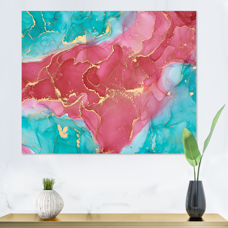 Reproduction d'art sur toile, rose et turquoise, H 24 po x l 32 po x P 1 po, Toile tendue