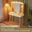 Petit meuble-lavabo avec miroir et lumières, grande capacité de rangement et miroir coulissant, ensemble de meuble-lavabo avec deux tiroirs cannelés, coiffeuse 3 couleurs d'éclairage (blanc)