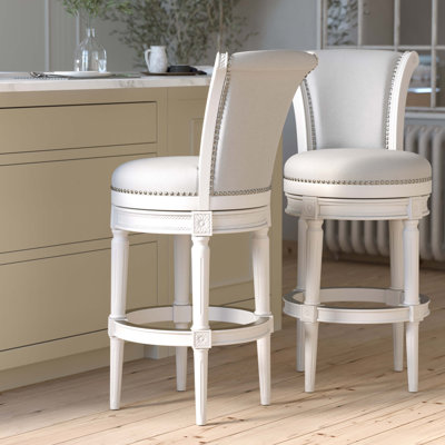 31In Wood Bar-Height Swivel Barstool With High-Back