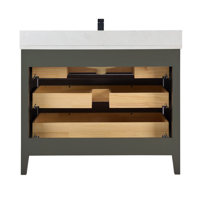 42" Solid Wood Sink Vanity With 1' Top, Pewter Green, Rose Gold, 42"