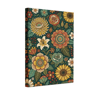 Plants & Flowers Floral Pattern With Vibrant Colors And Detailed Leaves