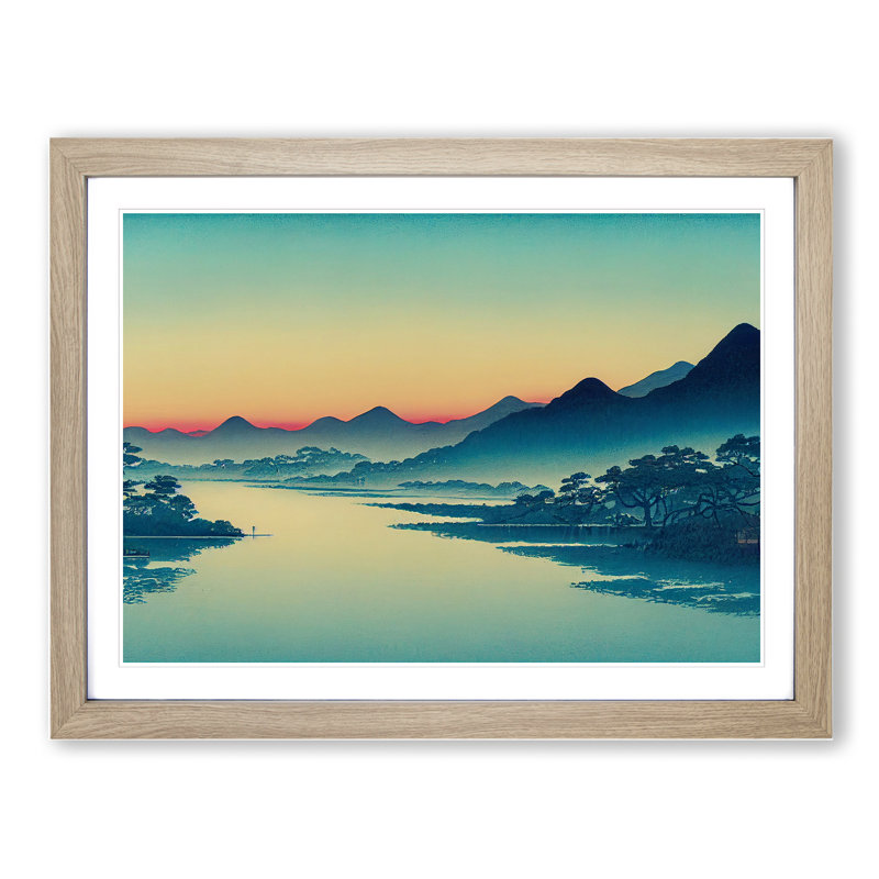 Mountain River Japanese - Framed Print, 46cm H x 64cm W x 2cm D, Oak Framed