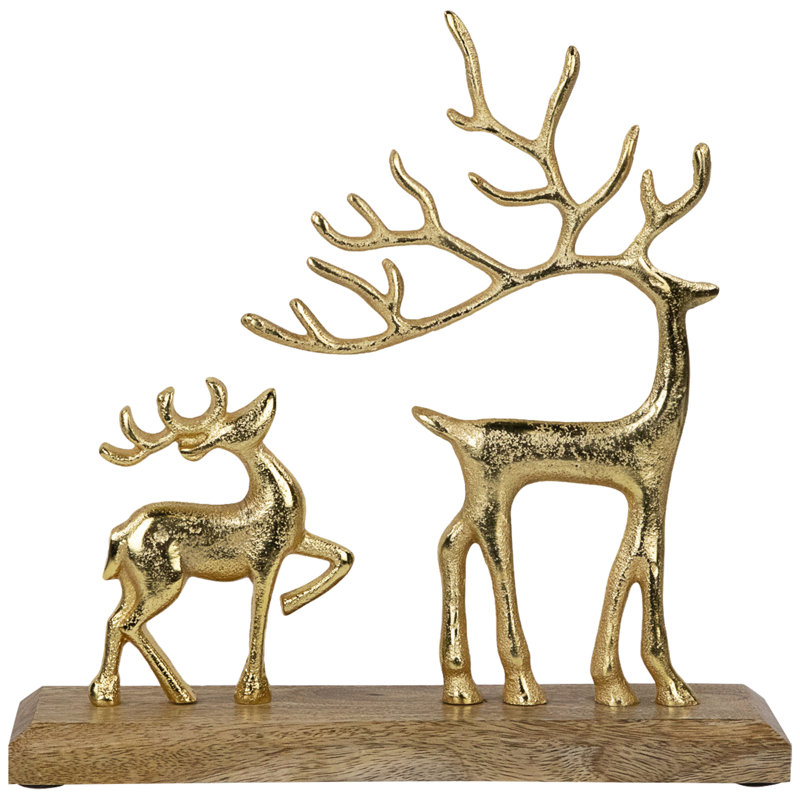 Figurine de Noël renne et fauve en métal - 10,25 po, Or
