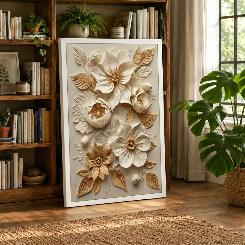 Sculptural Garden Botanical - Wrapped Canvas, 30x20 - 76.2 x 50.8 cm, Cream Border