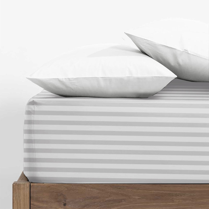 Spevek Soft & Cozy 40cm Extra Deep Pocket Microfiber Striped Fitted Sheet, White, Super King (180 x 200 cm)