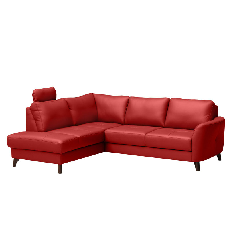 Migues Genuine Leather Corner Sofa with Sleeping Function and Storage, Red, Left Hand Facing