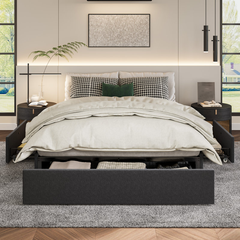 Lanaeh Upholstered Standard Bed with Drawers, Queen