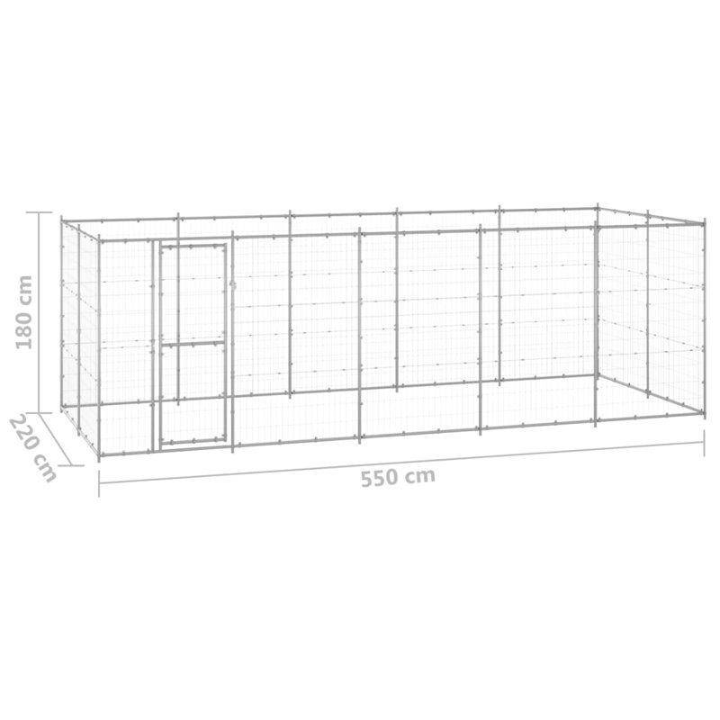 Sullivan Steel Kennel With Door, 180cm H x 550cm W x 220cm D
