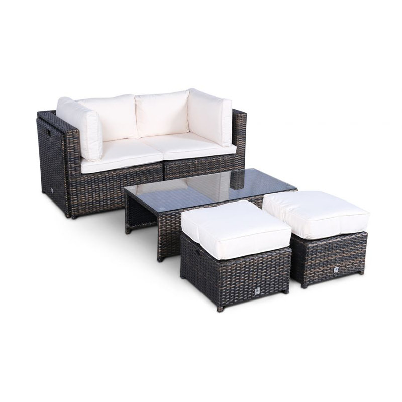 Outdoor Noam All Weather Wicker 6 - Person Seating Group with Cushions, Ivory/Brown
