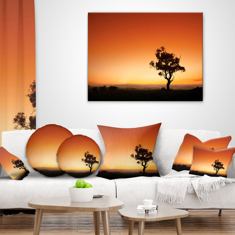 Coussin Sunrise avec arbre solitaire, Coussin décoratif, 16 po x 1 po