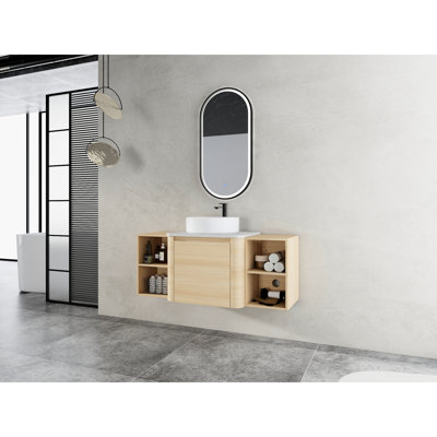 Meuble-lavabo mural de 48 po avec lavabo d'art en céramique, 2 espaces de rangement, conception à fermeture en douceur, contreplaqué haute performance dans les sections, fonction de fermeture, cadre de qualité