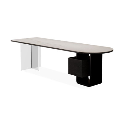 Black+White Semi-Circle Stone+Manufactured Wood+Steel+Acrylic with 2 drawers desk