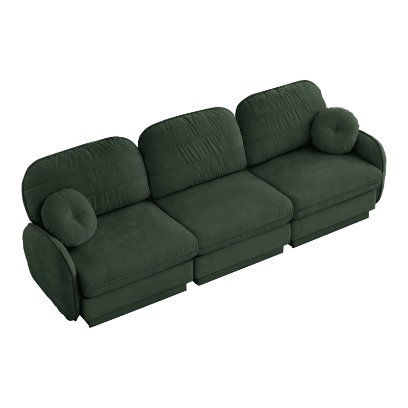 Canapé modulaire rembourré en chenille de 105 po avec 2 coussins ronds et une base encastrée, Vert