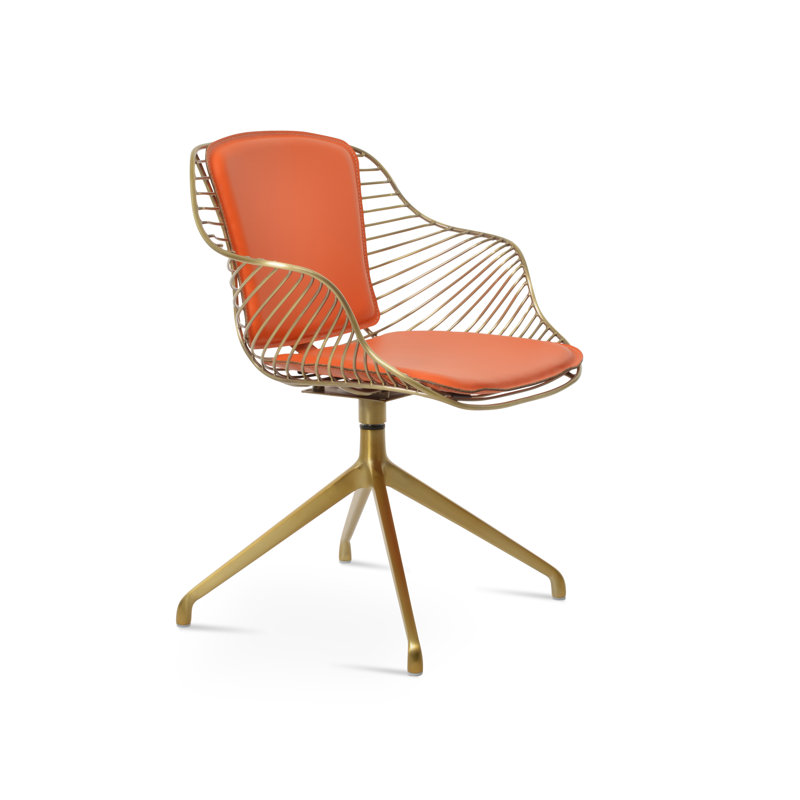 Fauteuil pivotant en laiton Zebra Spider, Similicuir orange