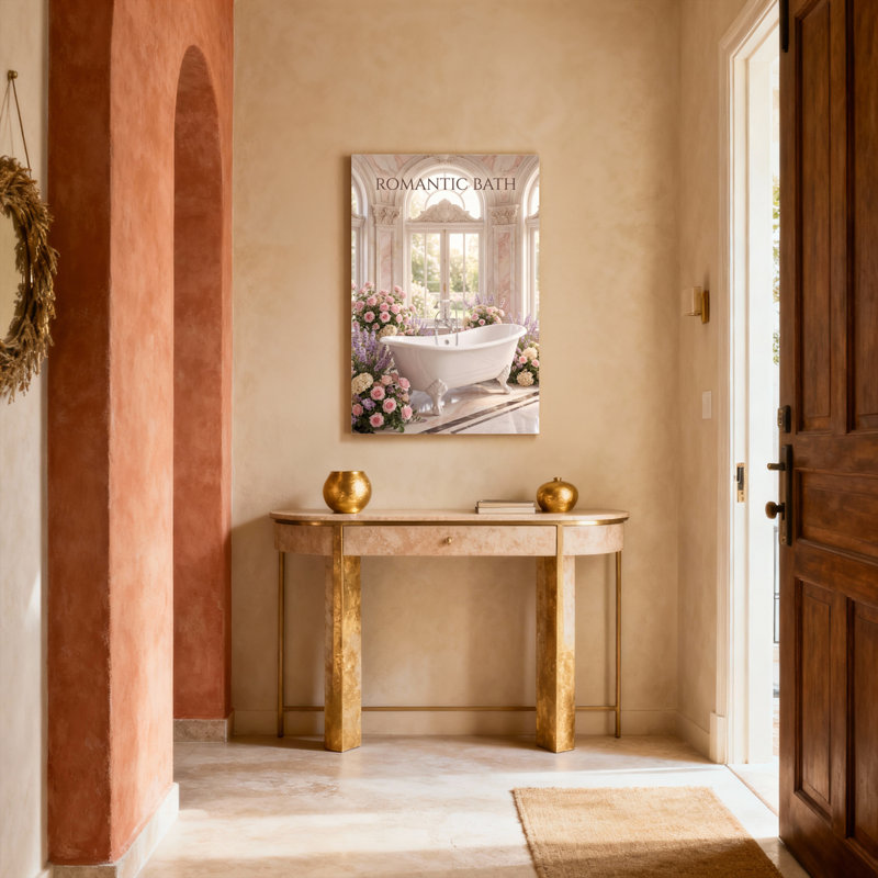 Ensemble de 1 tableau sur toile tendue représentant un bain romantique, des fleurs et une architecture classique