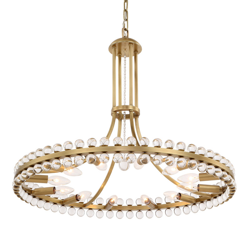 Clover 12-Light Crystal Pendant, 28.75", Aged Brass