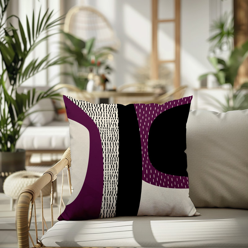 Coussin carré intérieur / extérieur pia, H 19 po x l 19 po, Mauve / noir / blanc cassé