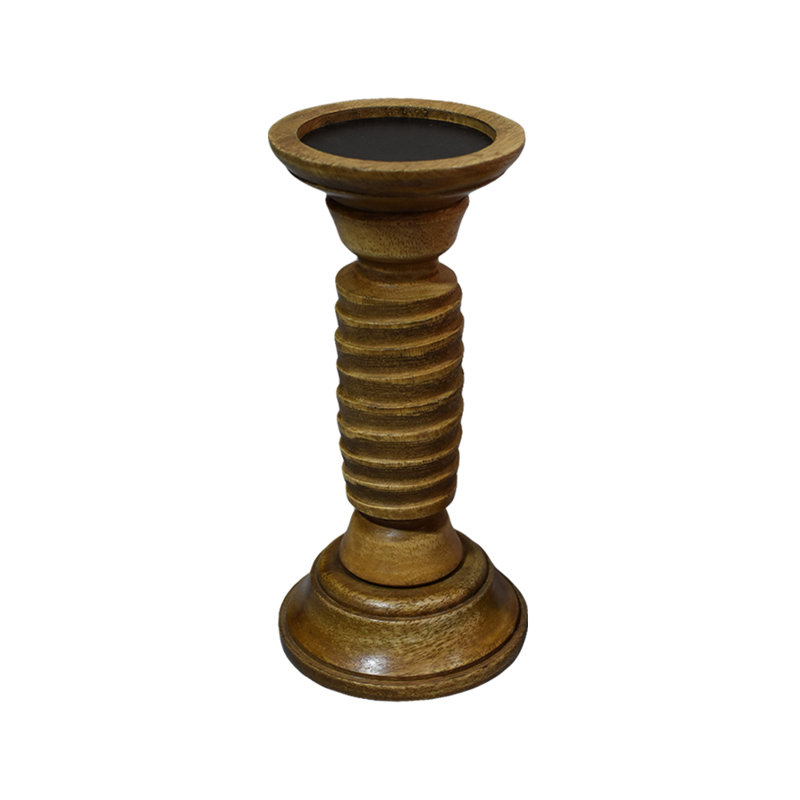 Wood Tabletop Candlestick, 9" H x 4" W x 4" D